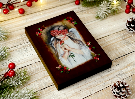 Aniołek z kwiatami 3D 20x15cm