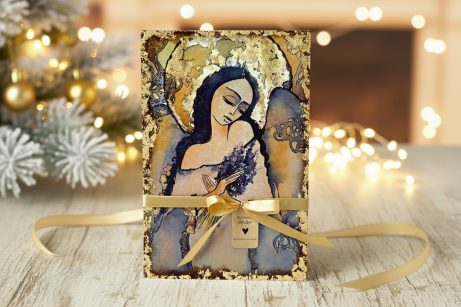 Anioł w złocie na desce 25x15cm