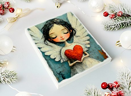 Duży anioł stróż z sercem 25x20cm