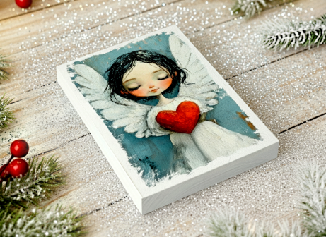 Anioł z serduszkiem Decoupage 20x15cm
