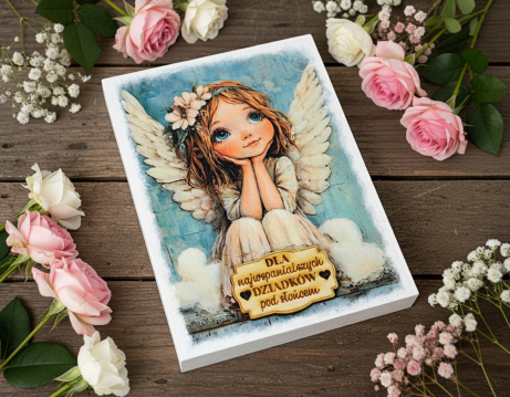 Anioł dla dziadków, na ślub chrzest 20x15cm