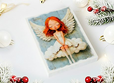 Aniołek rudzielec na desce 20x15cm