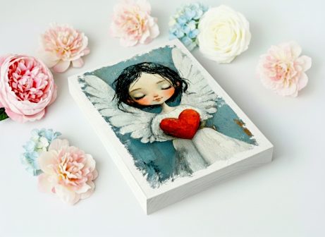 Anioł z serduszkiem Decoupage 20x15cm