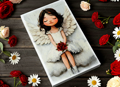 Aniołek z kwiatami dla babci rękodzieło 25x15cm