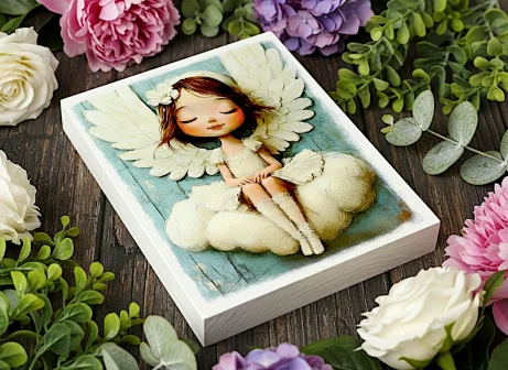 Aniołek stróż na desce 20x15cm