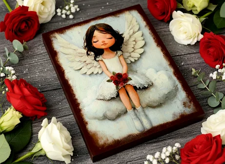 Anioł na desce ślub chrzest 20x15cm